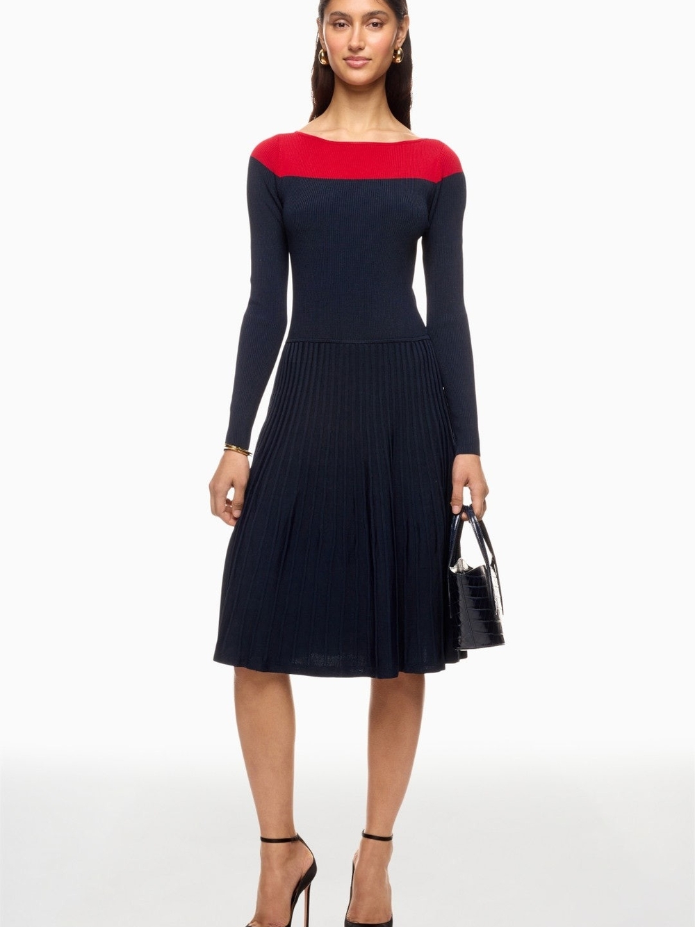 Lauren Ralph Lauren Patney Colorblock Navy Dress with Red Knit Small Midi NWOT